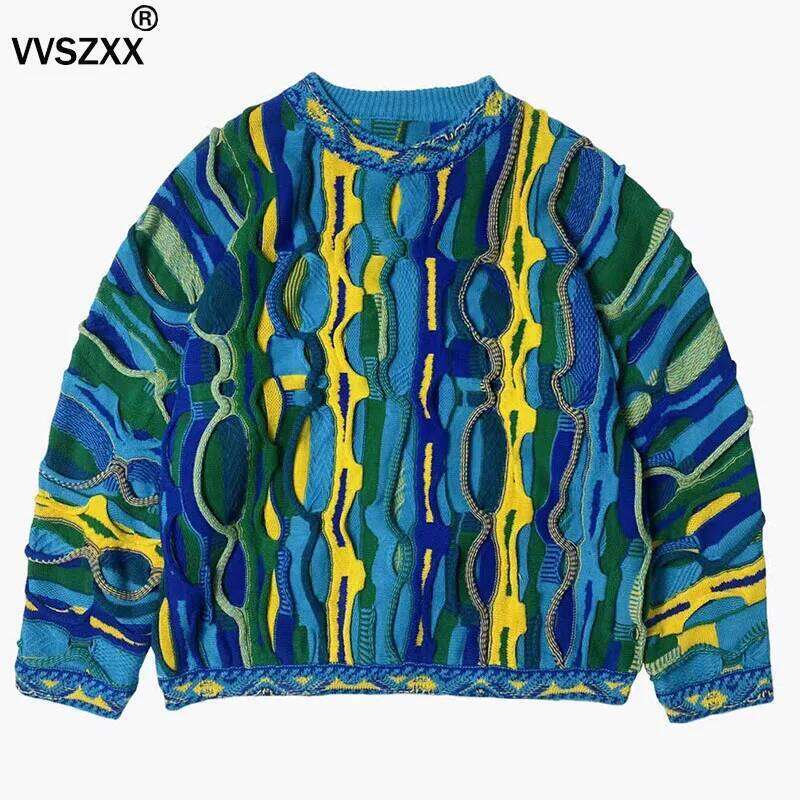 Designer Clothing 2025 Heavy Industry Striped Knitted Ethnic Style Fashion Colorful Splicing Mens Pullover Sweater