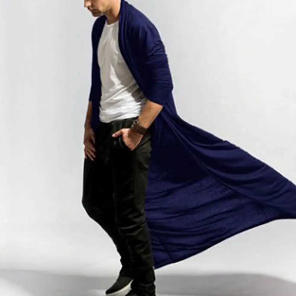 Mens Long Trench Coat Solid Color Long Windbreaker Coat Solid Color Open Front Ankle-Length Men Jacket Cardigan Autumn Outerwear W250815