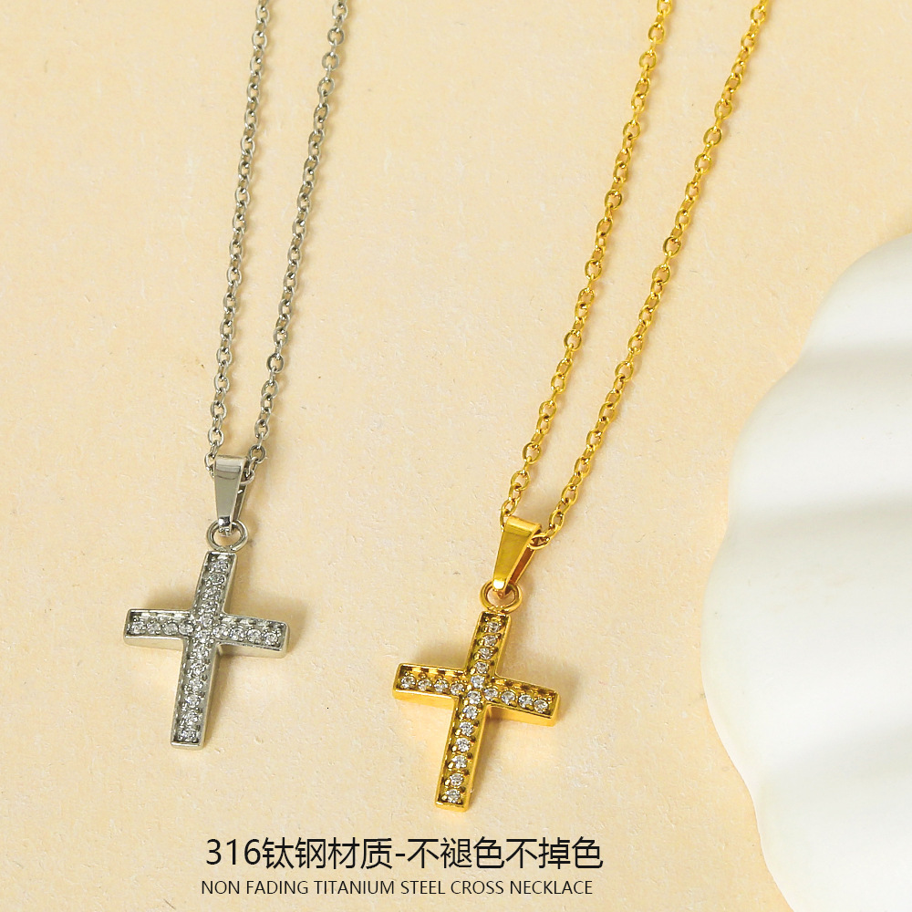 American Style Stainless Cross Jewelry for Women High-End Titanium Steel Non-Fading Zircon Necklace Accessories Jewelry for Women