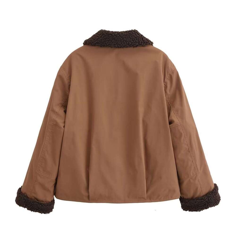 Women's Clothing 2024 Autumn/Winter New Street Fashion Corduroy Collar Contrasting Coat 20250815
