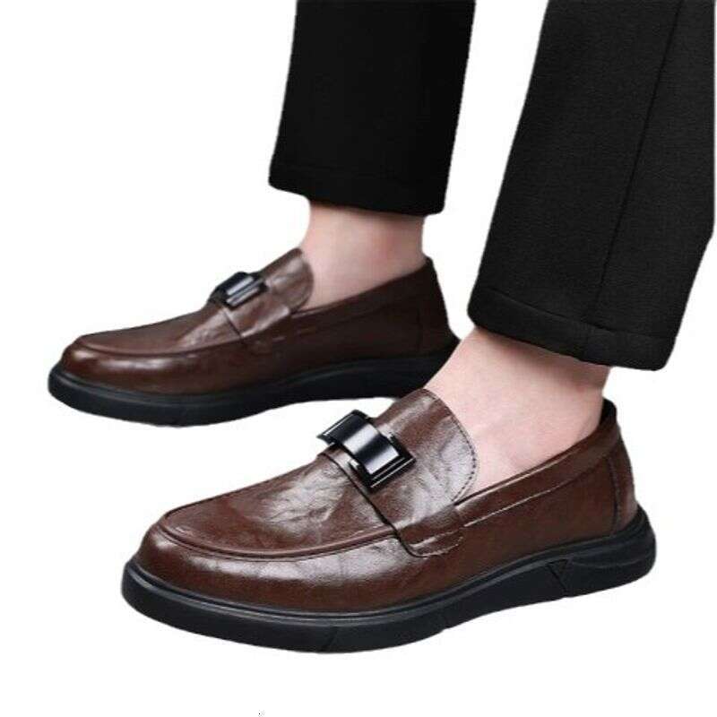 One Genuine Lazy Bean Foot Covers, Loafers, Versatile Brown Business Casual Leather Shoes, Men's Shoes