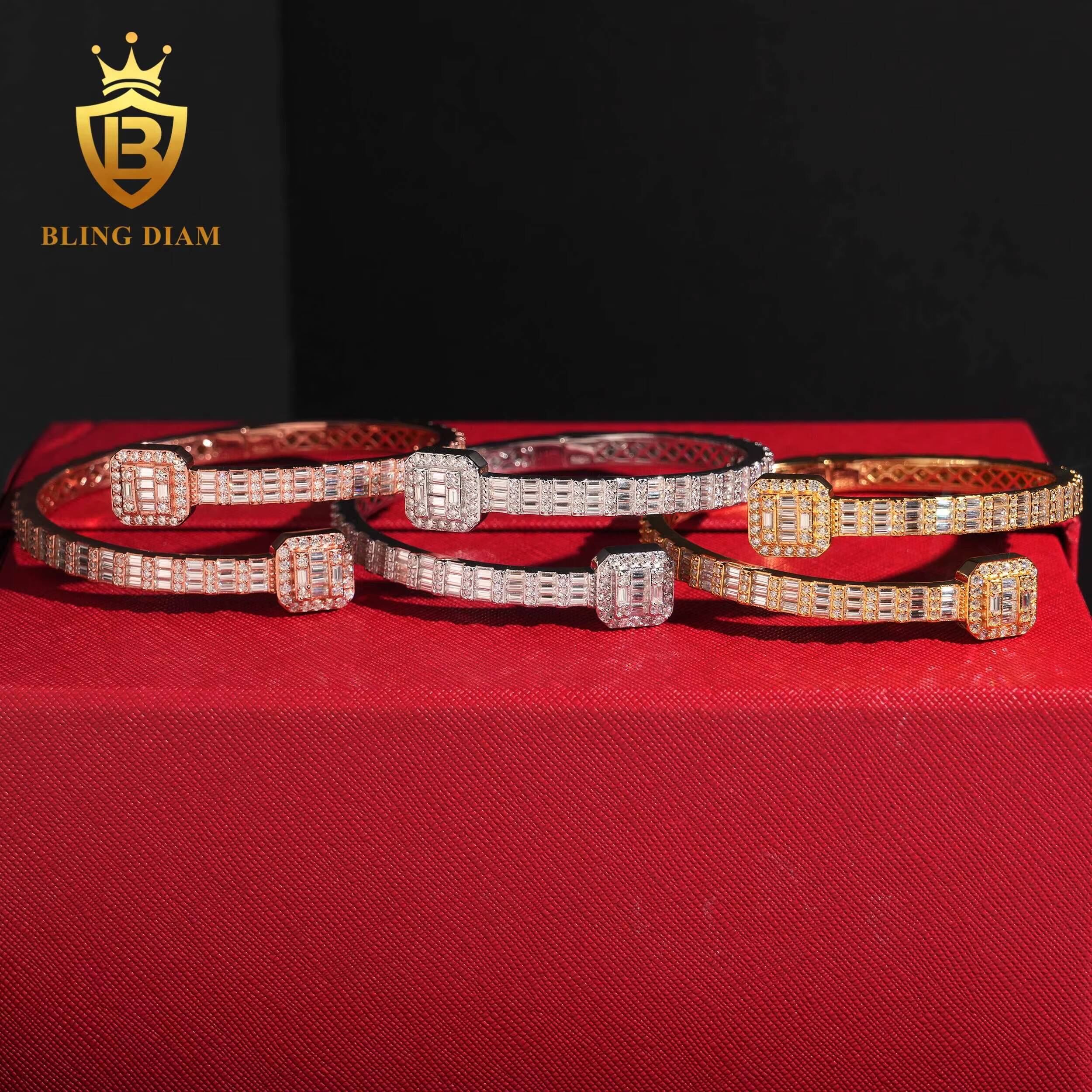 Hot Saling Fine Jewelry Bracelets Bangles 925 Silver Iced Out VVS1 Moissanite Hip Hop Bracelet Pass Diamond Tester with GRA