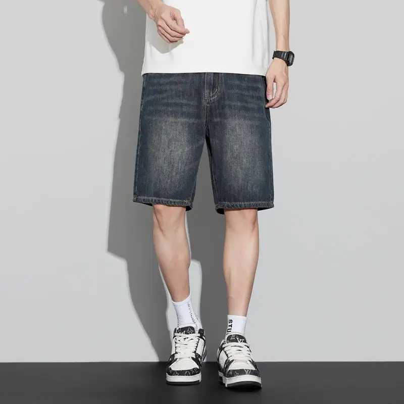 Casual Fashion Shorts Mens Summer New Style Korean RETRO Y2K Short Pants Loose Straight Five-Point Trendy Washed jeans Y250814