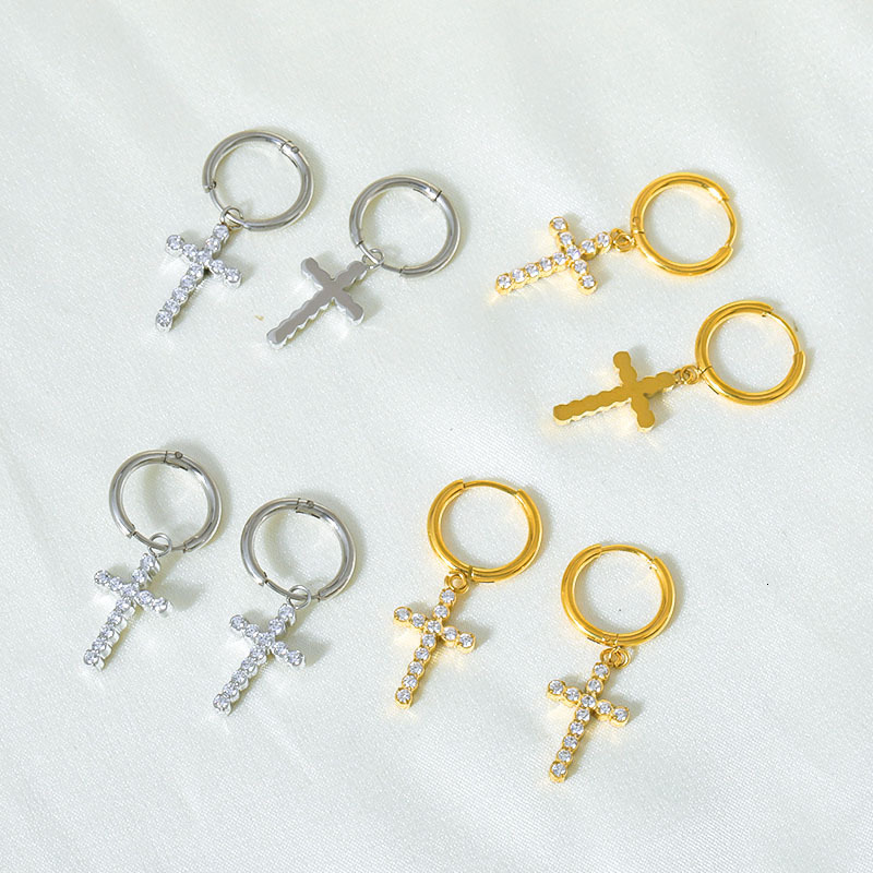 Titanium Steel Zircon Non-Fading Cross Anti-Allergy Beach Earrings for Women Summer Elegant Light High-End Feel Jewelry for Women