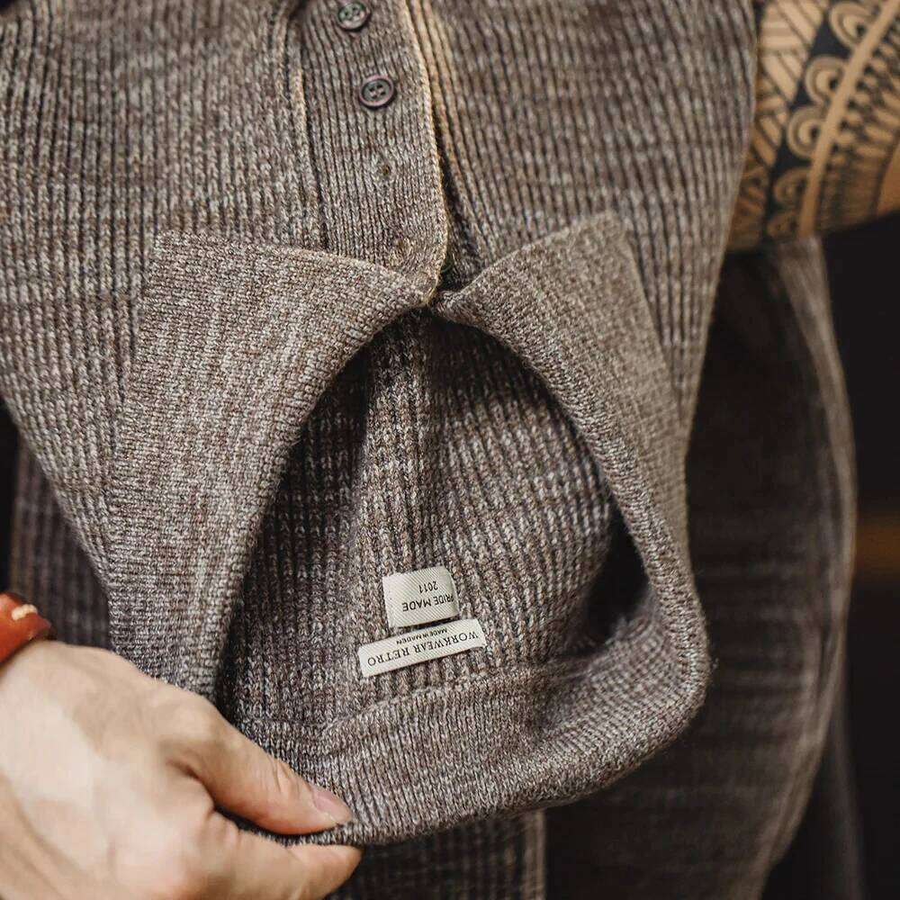 Designer Clothing 2025 Maden Retro Knitted Polo Shirt Loose Coffee Color Lapel Sweater Autumn Winter Men's Uncle Fu Jumper Casual Knitwear