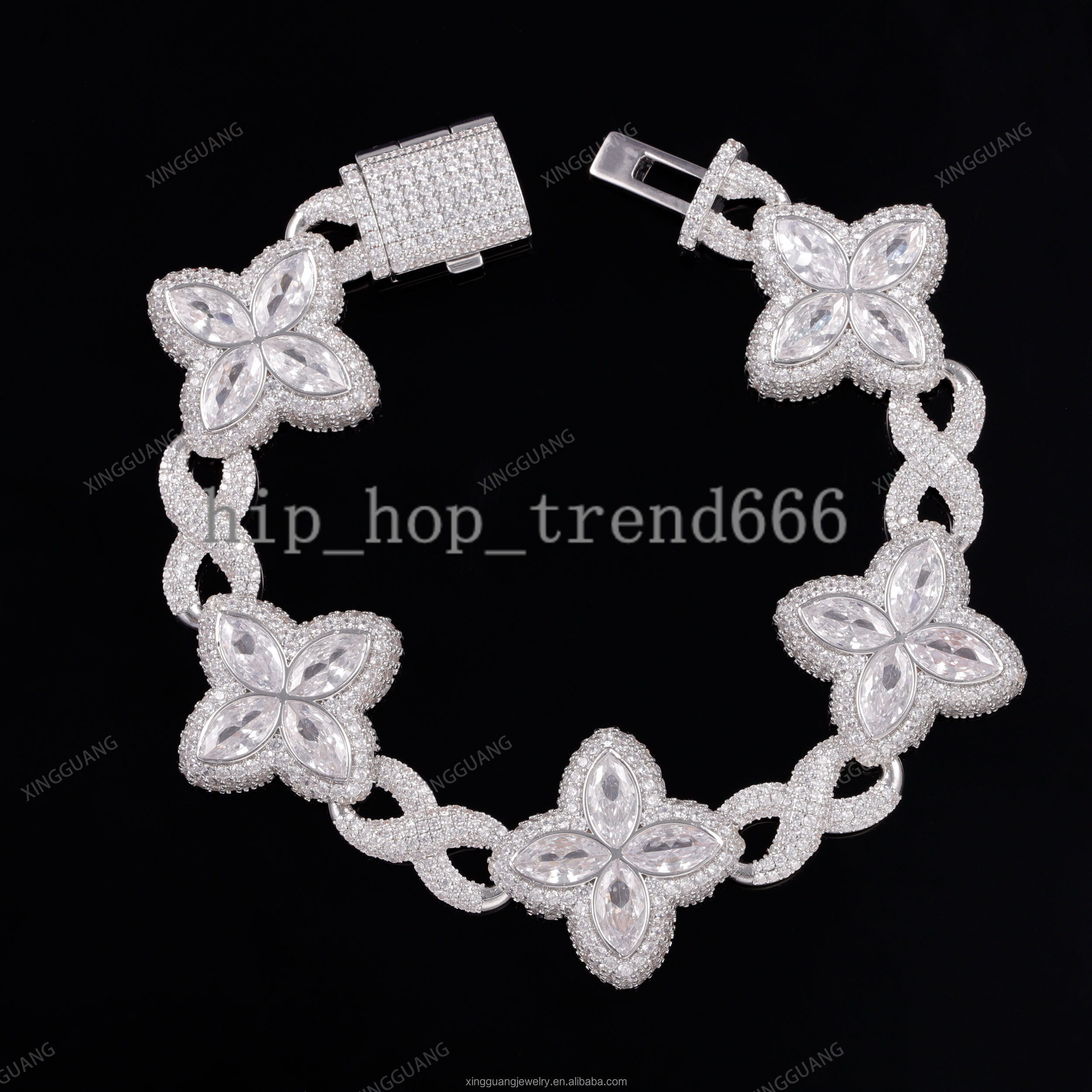 New Arrival Clover Design Vvs White Green Moissanite Diamond S925 Silver Gold Plated Cuban Link Bracelet Men Women