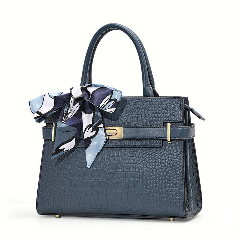 Aidrani Genuine Leather Crocodile Pattern Handbag, Large Capacity Women's Bag, Square Cowhide Shoulder Bag