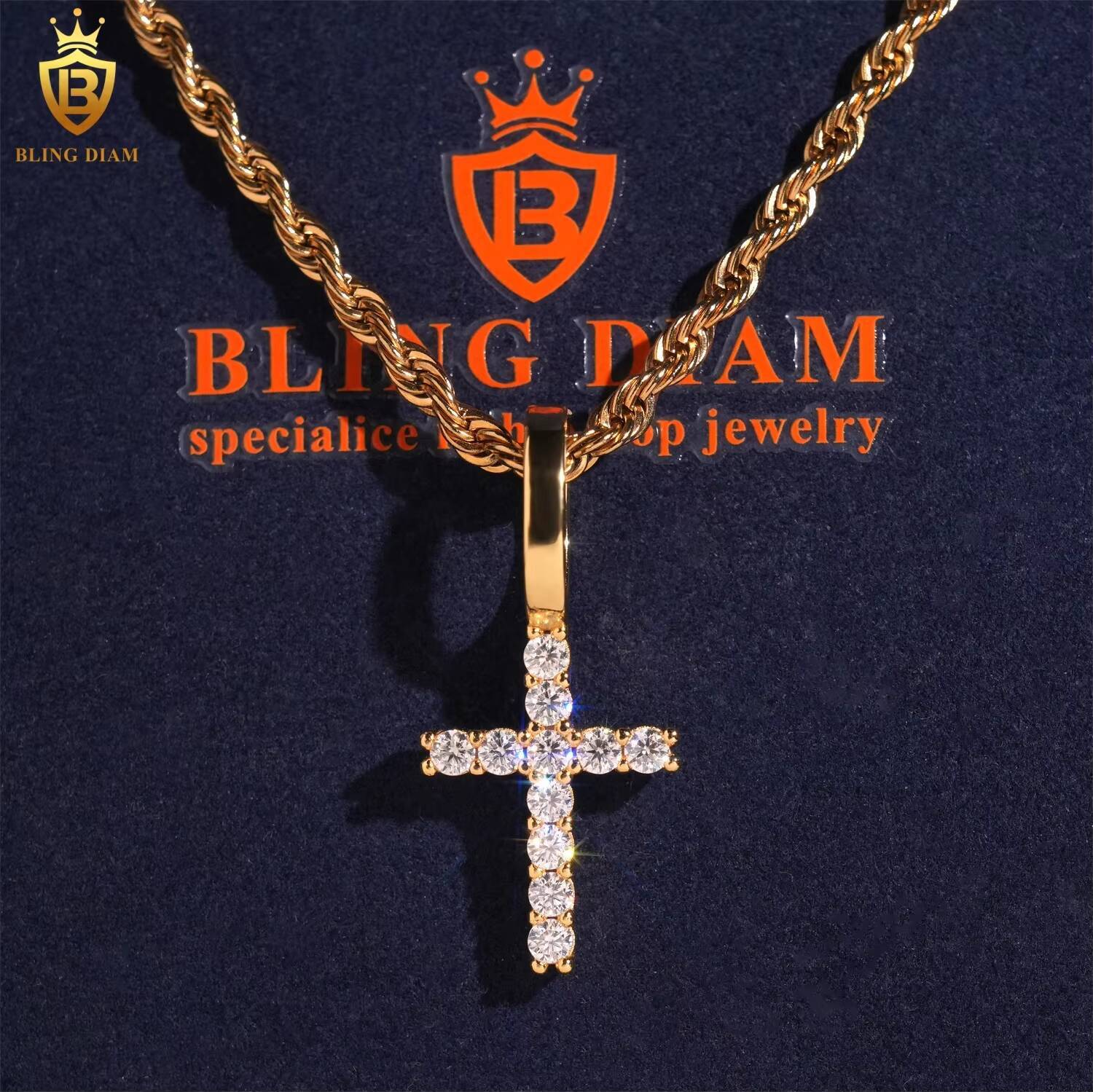 Factory Price 925 Sterling Silver VVS Moissanite Custom Hip Hop Diamond Cross Pendant