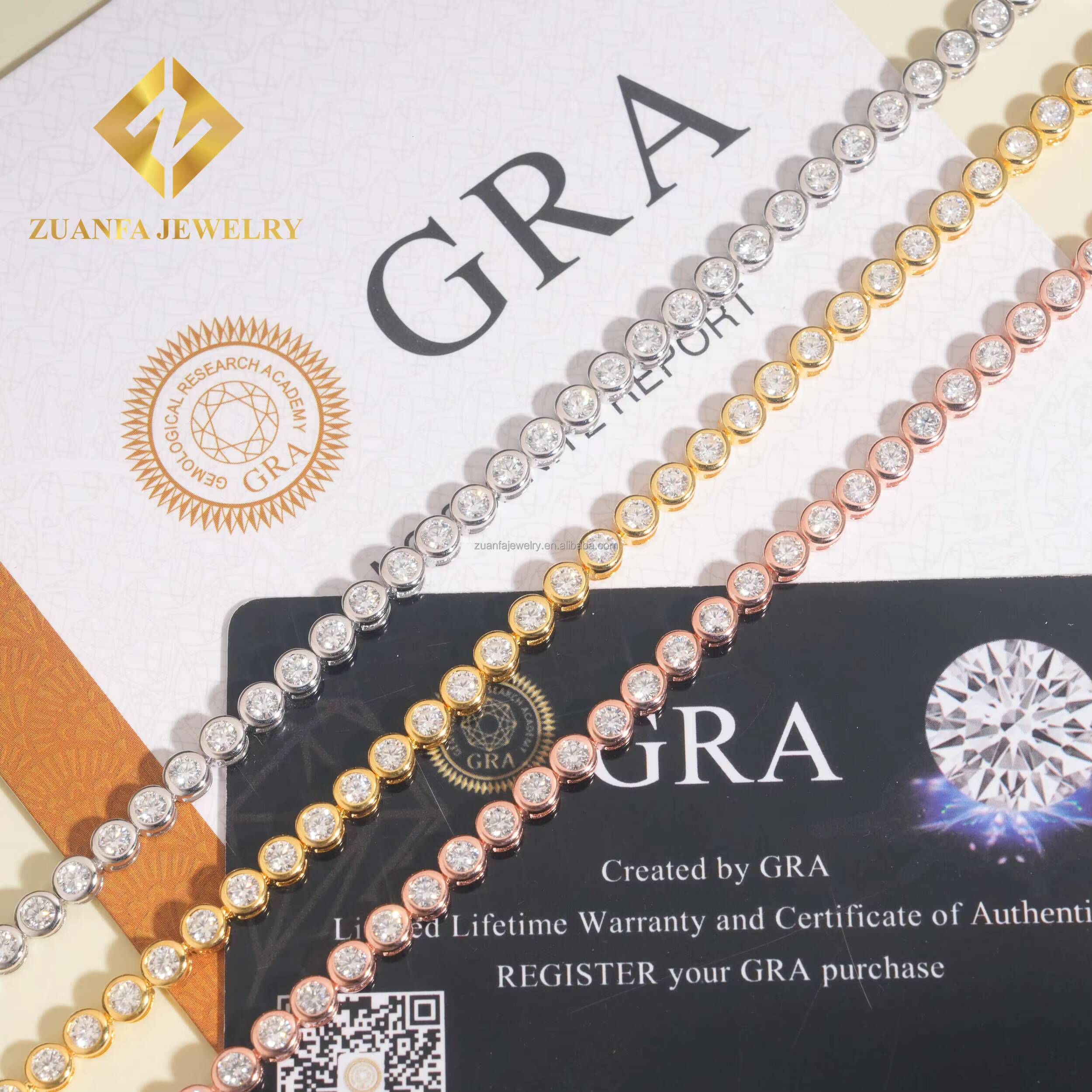 Popular Women 3mm 4mm Iced Out Hip Hop Jewelry S925 Silver Moissanite Diamond Bezel Setting Cluster Tennis Chain Bracelet