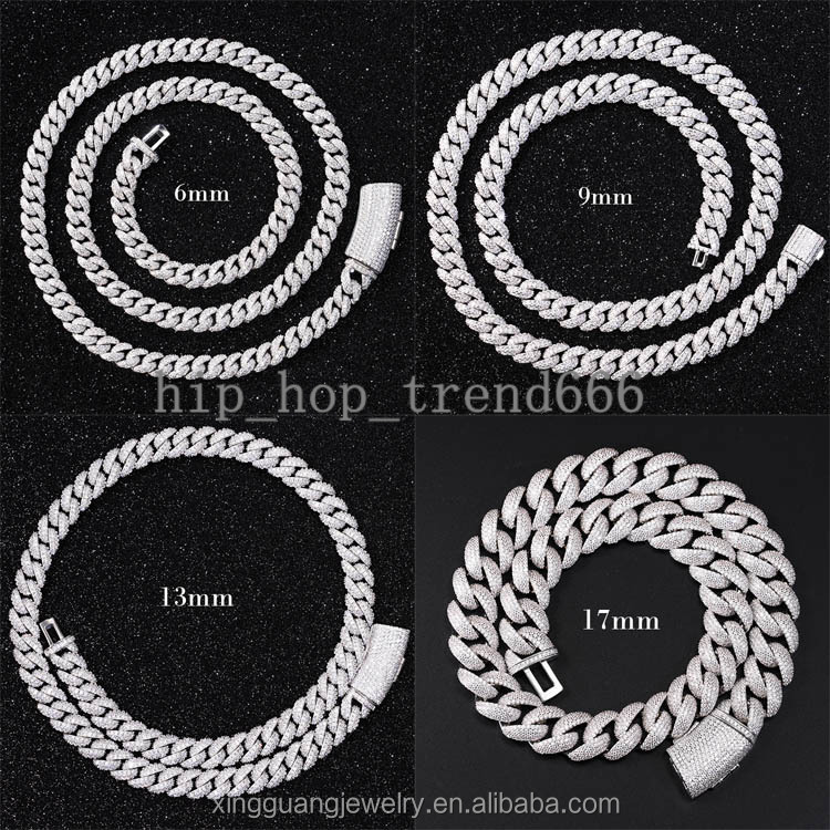Hot-sale 6mm S925 Silver VVS Moissanite Cuban Link Iced Out Diamond Chain Fine Jewelry Necklaces Bracelet for Hip Hop Men Women