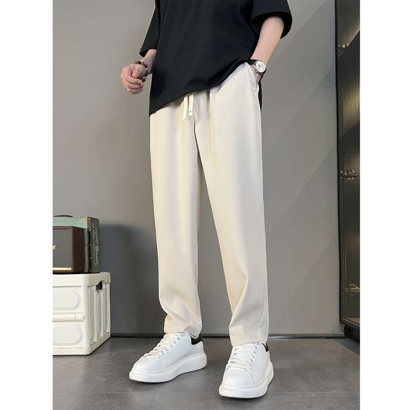 Summer New Style Draped Dress For Men, Silky Smooth, Wrinkle-Resistant, Casual Straight-Leg Trousers, Slightly Tapered, Versatile Long Pants B5