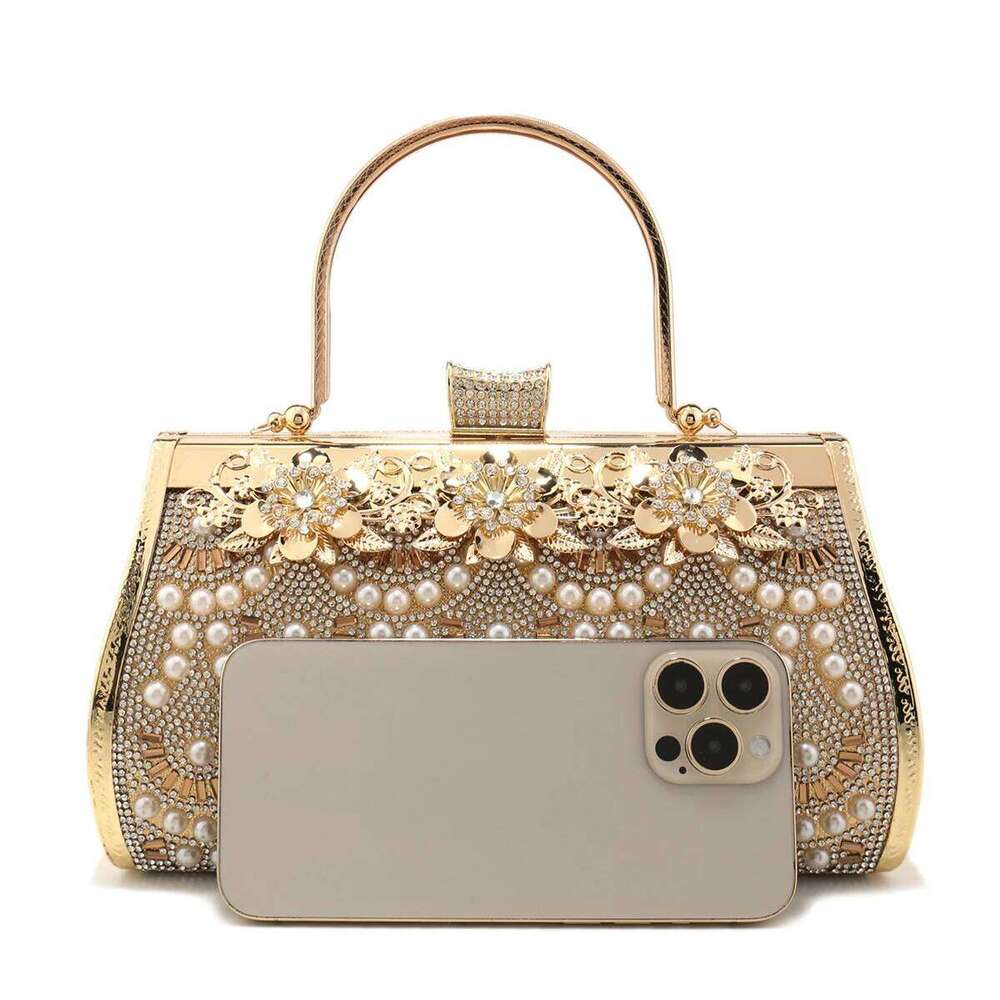 Designer bag 52 Bucket Design Clutch Golden Glitter Elegant Girl Evening Bags Rhinestones Pearl Bag With Handle Dias Handbags For Party