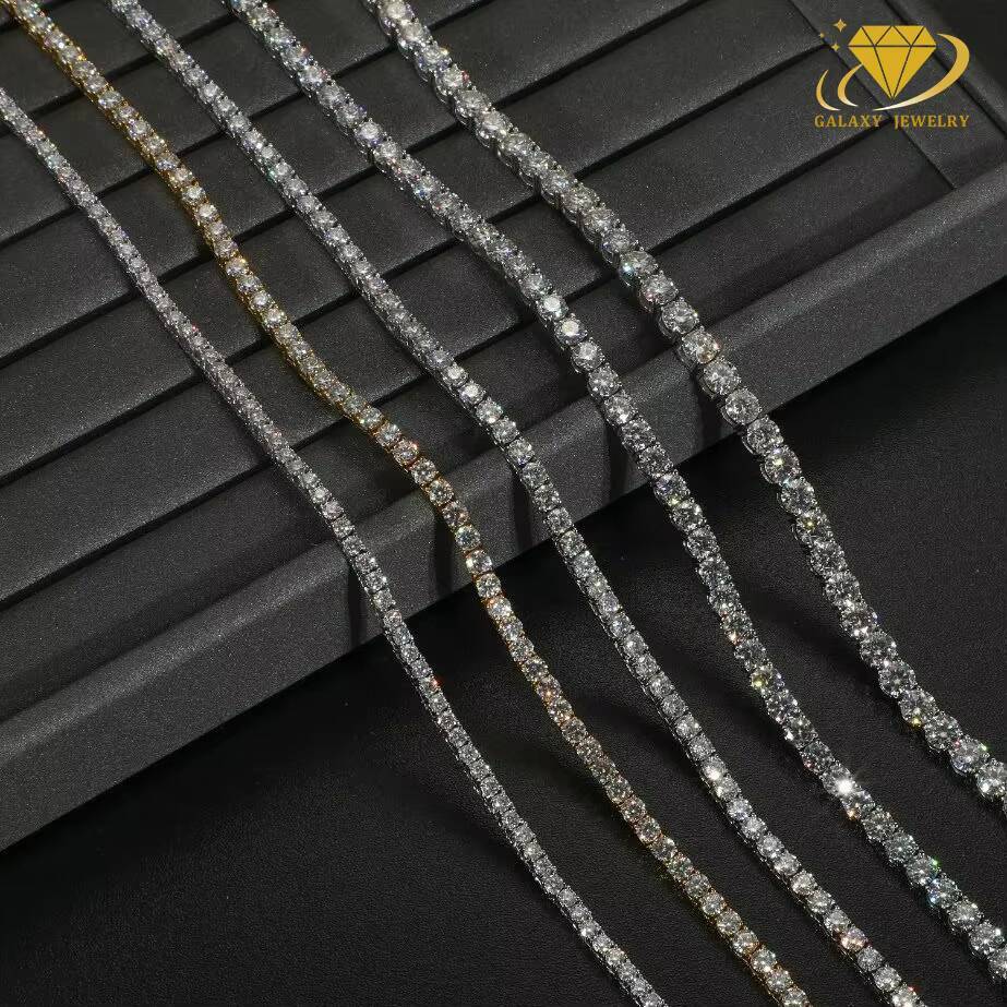 Fashion Jewelry 925 Sterling Silver 2mm Width Bling Moissanite Diamond Iced Out Tennis Chain Men Bracelet Women Necklace