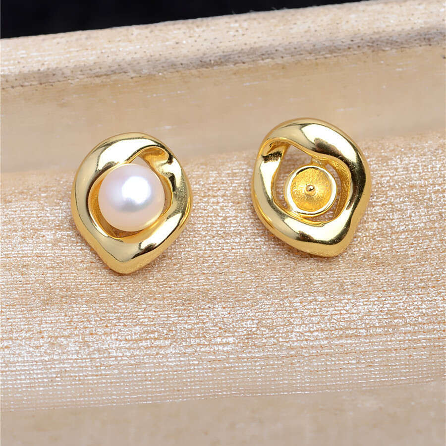 DHcollections DIY Sier Smooth Twist Earring Settings 5mm Eye Style Simple Earrings S Pearl Accessories 5605