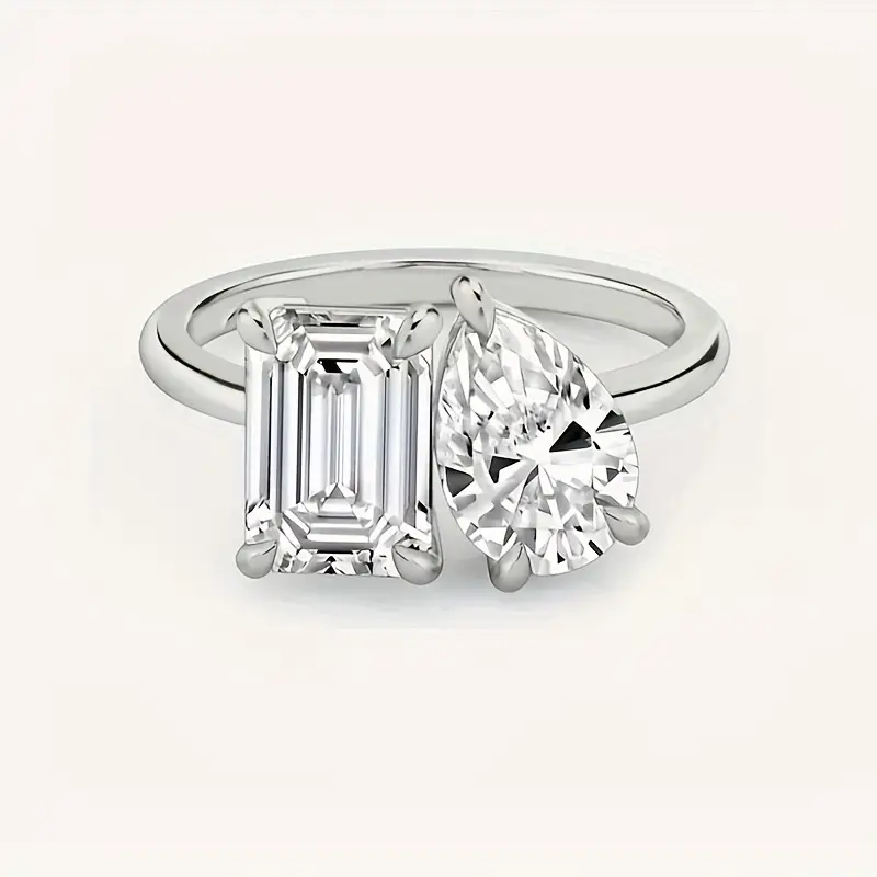 Double Stone Ring 925 Sterling Silver Simplicity Classic Moissanite 2CT Water Drop Emerald Engagement Wedding Band Fine Jewelry GRA Certified