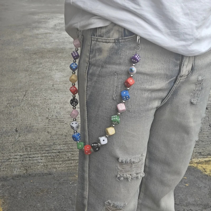 Model DIY Lucky Colorful Dice Pants Chain Fashionable Men And Women Ones Waist Accessories Hip Hop Key Chain 250811
