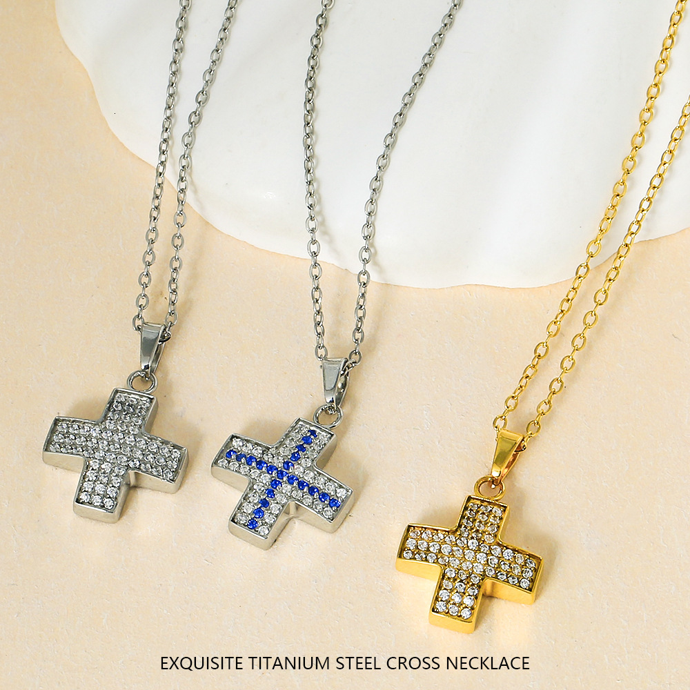 Dongguan Titanium Steel Non-Fading Crow Heart Cross Zircon Necklace for Women, Light Niche Simple High-End Accessories Jewelry for Women