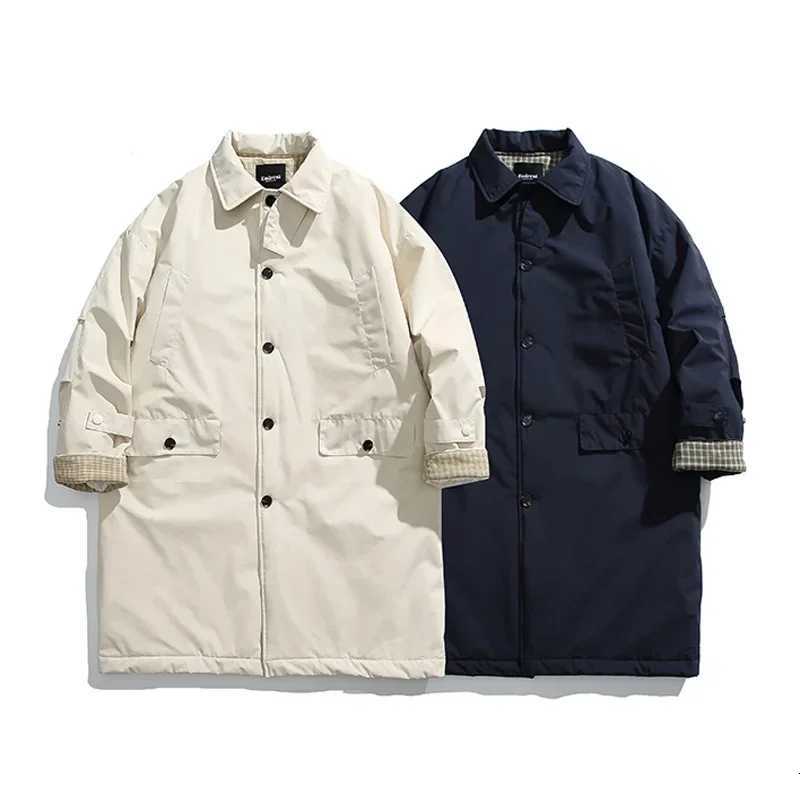 Men Coat Japanese Korean Streetwear Fashion Loose Casual Vintage Long Trench Jacket Men Trenchcoat Outerwear W250815