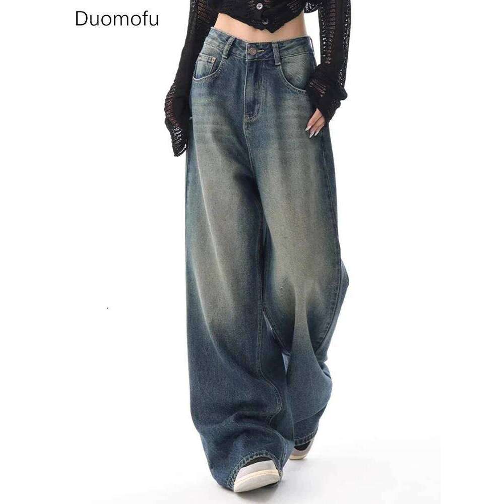 Duomofu Autumn Vintage Chicly Slim Button Female High Waisted American Basic Simple Casual Fashion S-XL Baggy Jeans Women