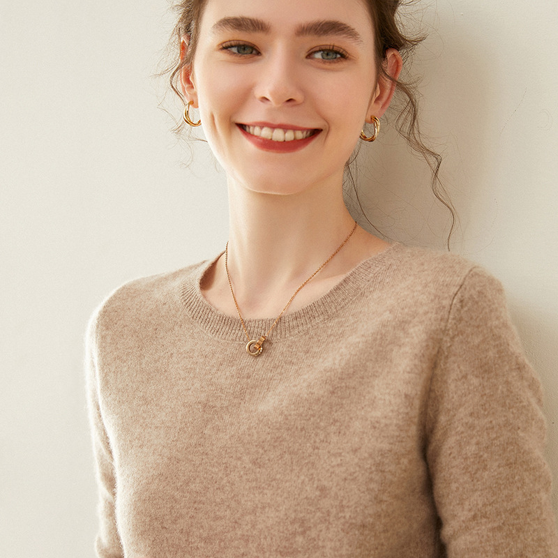 100% Cashmere Sweater Women Pullover Autumn Winter Classic Crew Neck Elegant All-match Wool
