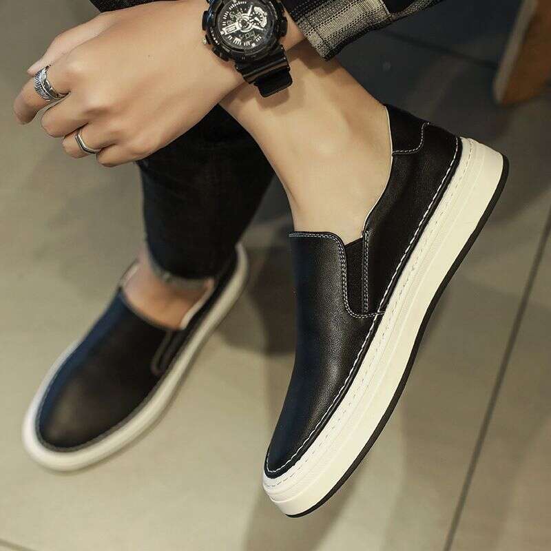 Trendy Men's Loafers, Genuine Leather Low Cut Bean Lazy Versatile Flat Shoes, Odor And Anti Slip Korean Casual Shoes
