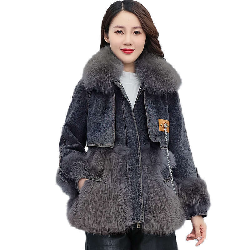 Stitching Denim Women Jacket 2025 New Winter Fashion Cowboy Outerwear Female Tops Casual Jeans Overcoat Ladies Windbreaker Co