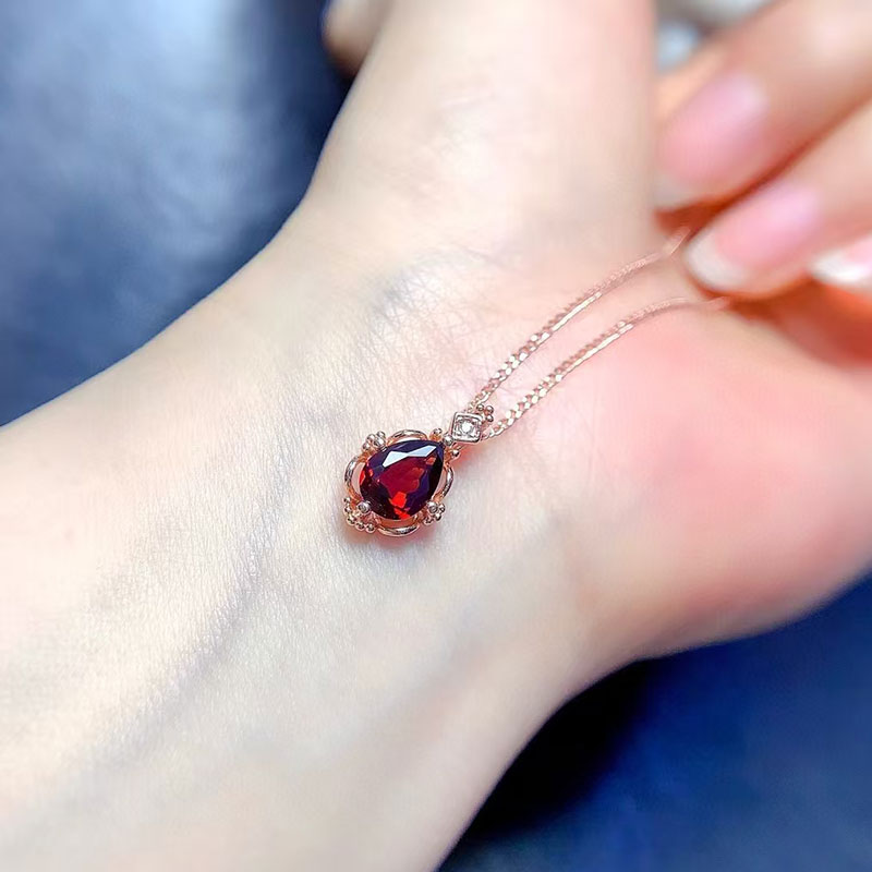 925 silver pendant natural garnet pendant 6mm*8mm genuine garnet jewelry 18K gold plated gemstone necklace for daily wear