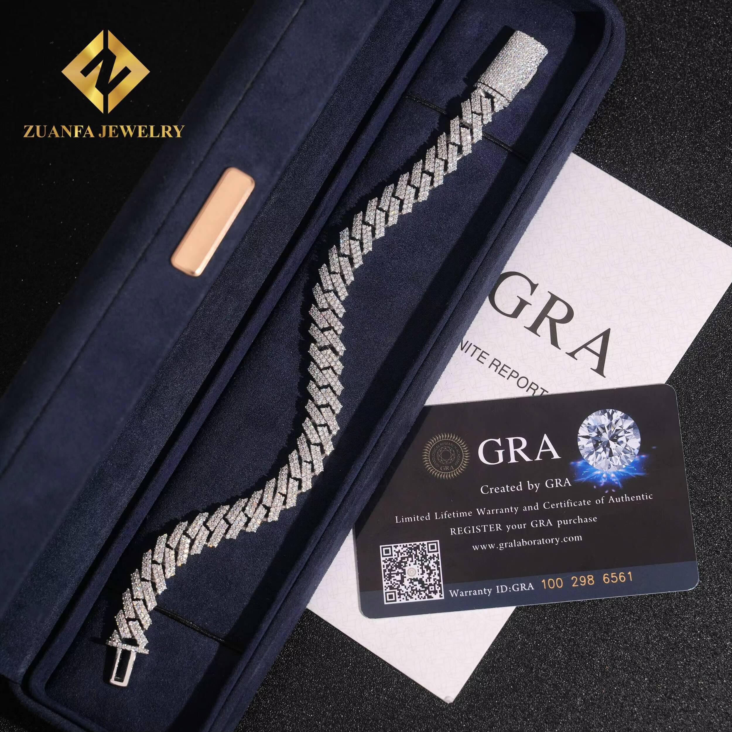 Wholesale 10mm Cuban Chain Moissanite Cuban Link Chain Necklace Men HipHop Iced Out Diamond 925 Silver Past Diamond Test GRA