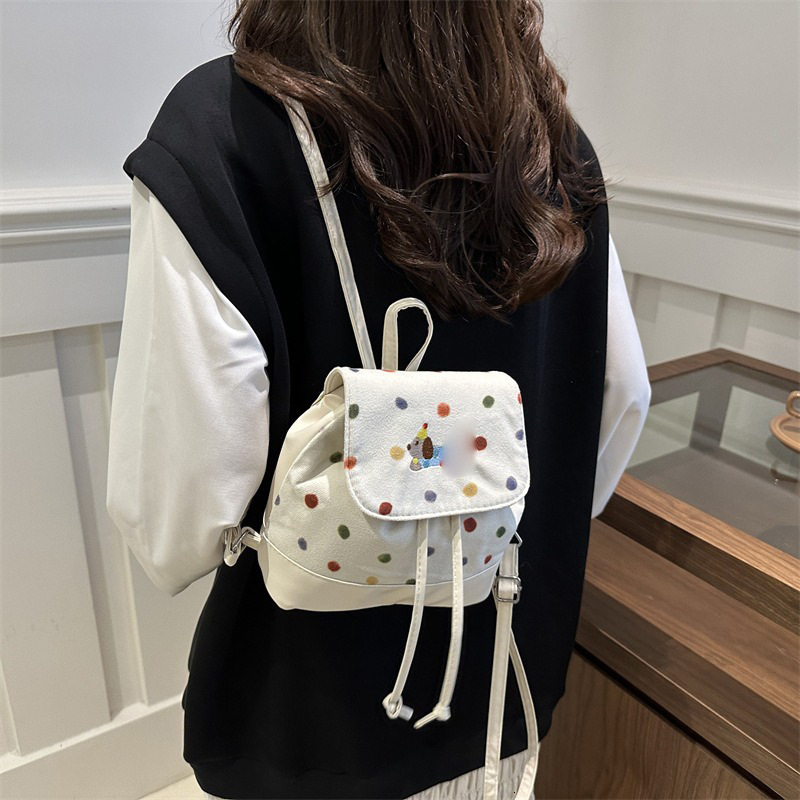 Autumn New Neutral Style Backpack Cute Polka Dot Sausage Dog Embroidered Backpack Commuting Small Backpack Outdoor Leisure Women's Bag Autumn Des