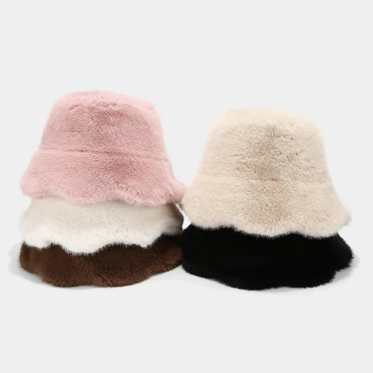 Fluffy Faux Fur Bucket Hats Women Rabbit Fur Warm Thick Plush Winter Hat Lady Fashion Panama Furry Fisherman Cap Y2k 250808