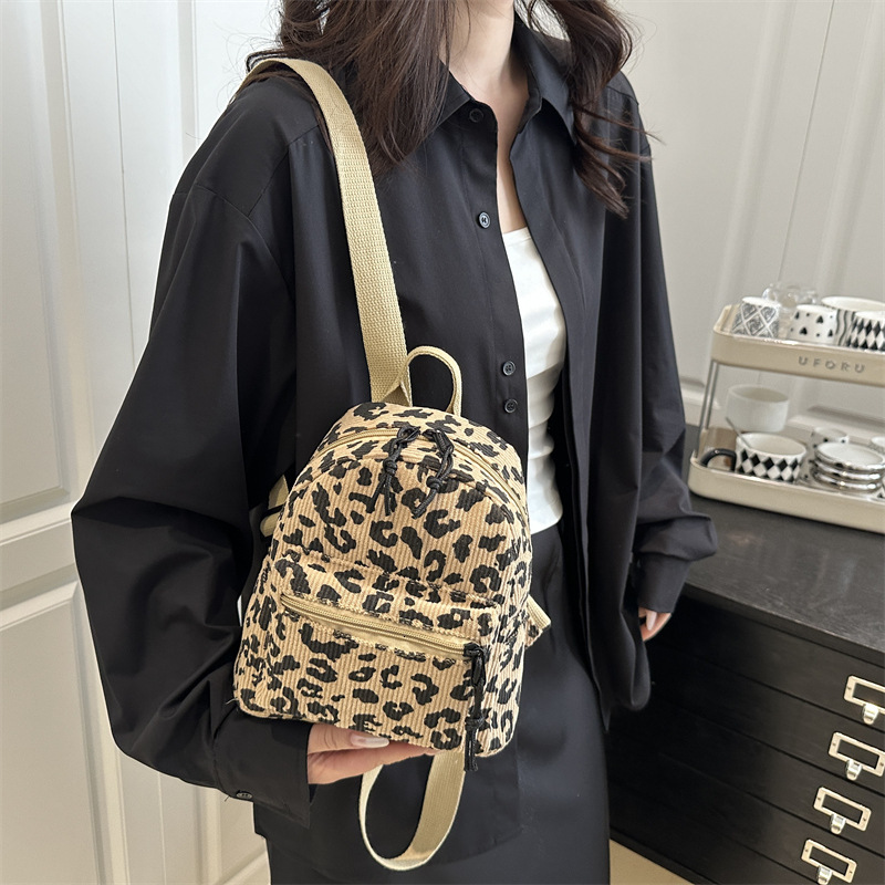 Autumn New Neutral Style Backpack Casual Simple Leopard Print Backpack Niche Design Fashionable New Fashion Backpack Autumn New Designer Bag