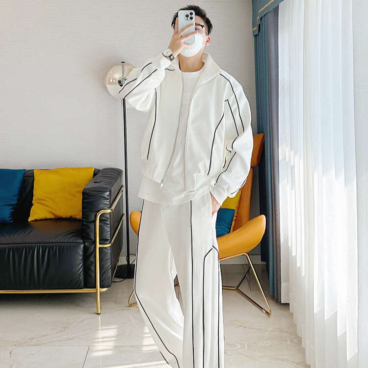 High-End Cool Casual Sports Suit For Men Loose Design Cardigan Jacket Wide-Leg Pants Two-Piece Set Trendy B5