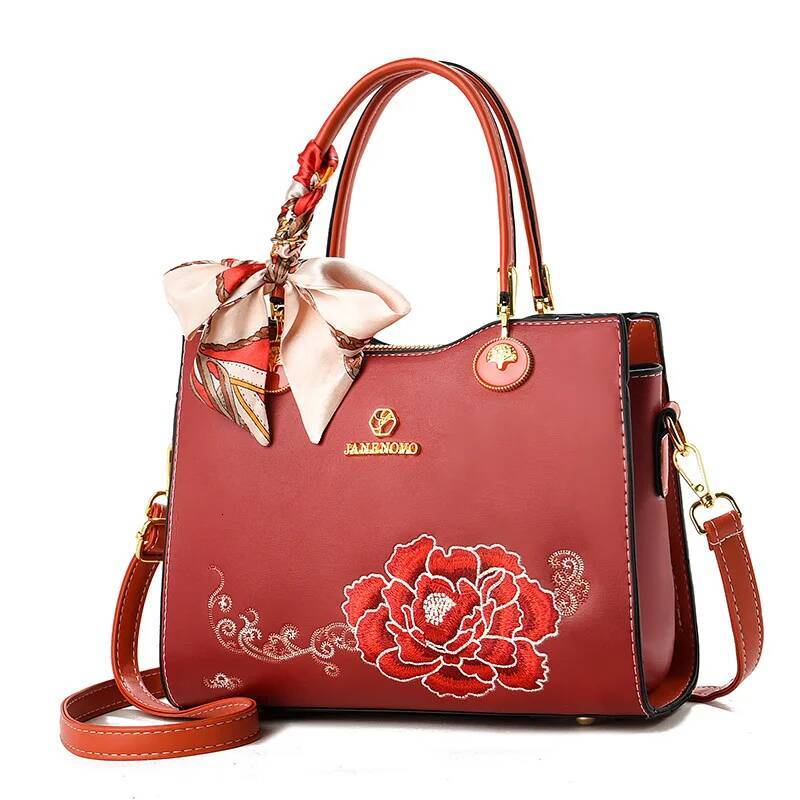 Ladies' Handbag, Niche Temperament, Fashionable And Elegant Embroidered Shoulder Bag, Large Capacity Flower Crossbody Bag