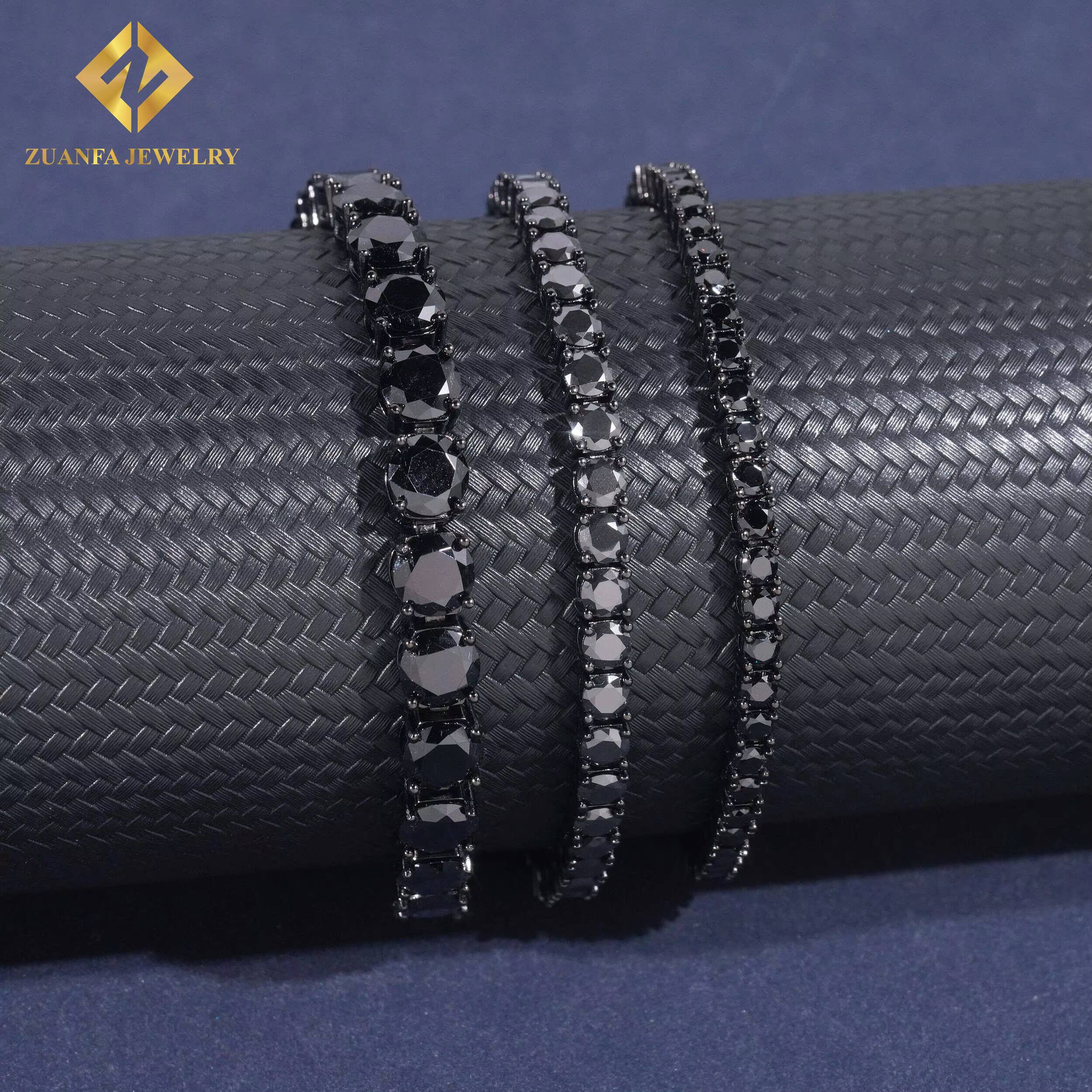 Black Moissanite Tennis Chain 925 Sterling Silver Moissanite GRA Certificate Tennis Chain Fashion Jewelry for Men Women Gift