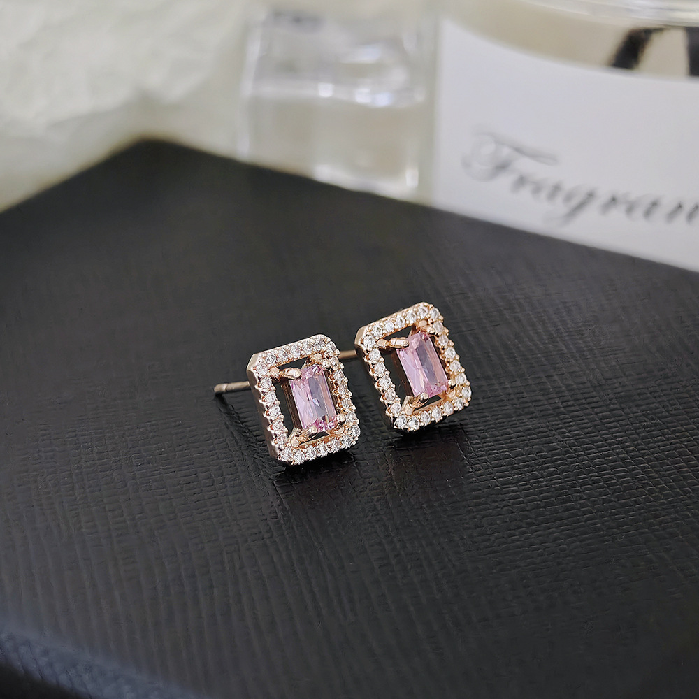 High-end Simple Square Exquisite Light Earrings Full Dia Ins Style Elegant Niche