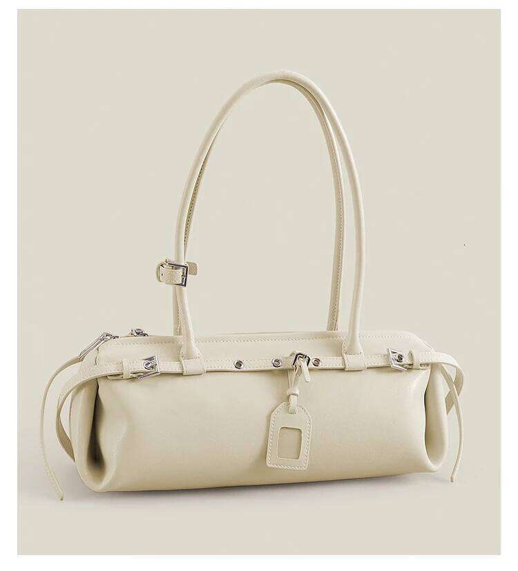 Designer Bags Strict Select High Quality Cow Leather Horizontal Bowling Tote Niche All-Purpose Leisure Kakhi Color Women Long Handle Handbag Luxury Ba