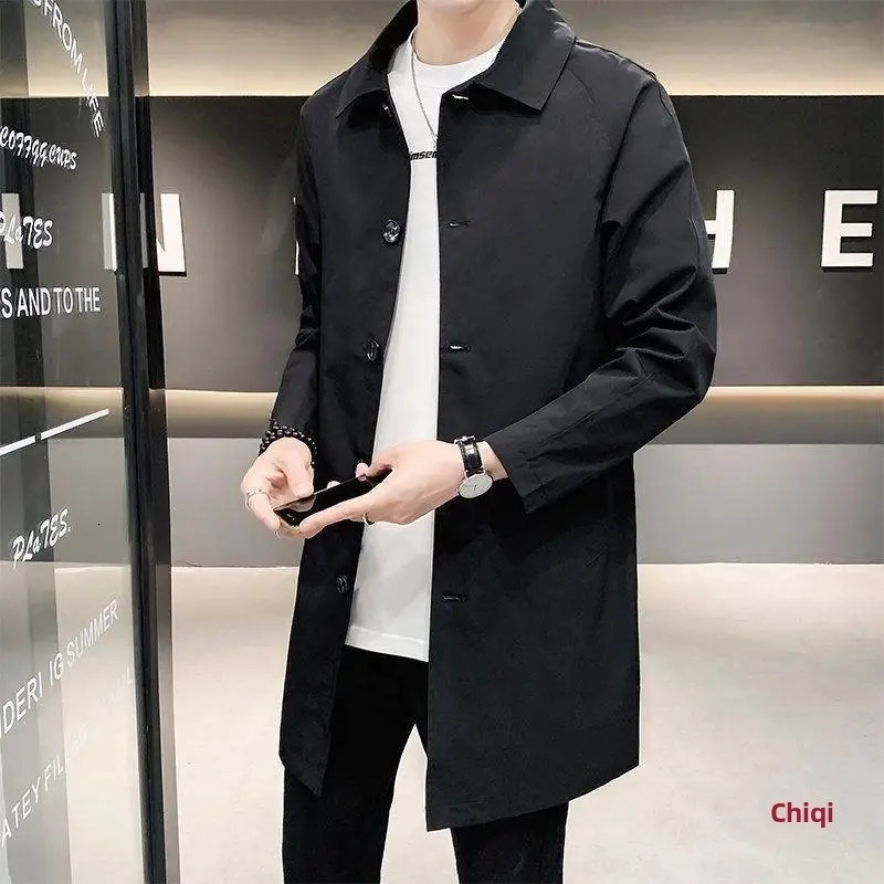 Mens Mediumlength Casual Trench Jacket Overcoat Korean Style Trendy British Spring Autumn 2023 Arrival Thin Regular 250729
