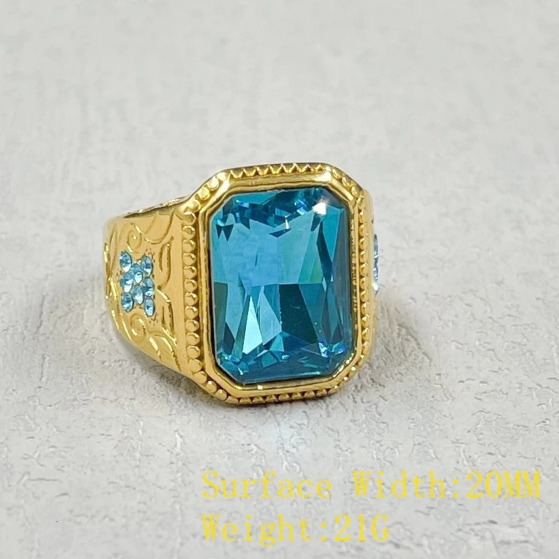 Gold color Stainless Steel Charm Rings for Women Trendy Heavy blue rhinestone Rings Wedding Party Jewelry Gifts 250811