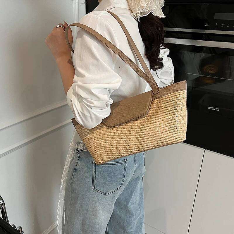 LEFTSIDE Weave Straw Shoulder for Women Summer Ladies New Tote Bag Females Beach Bags Lady Handbags and Purses