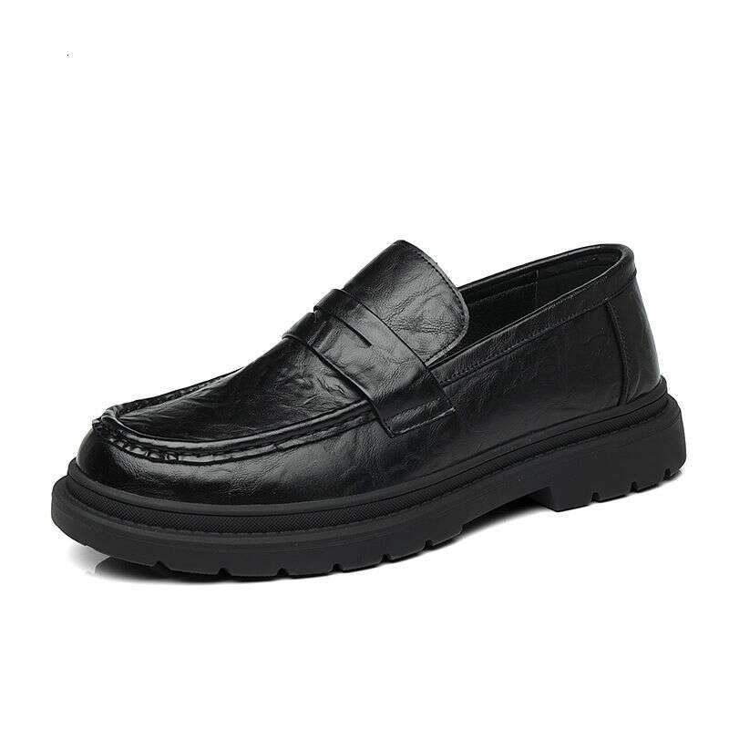 Korean Version Leather Shoes For Business And Leisure, British Style Shoes, Round Toe, Hand Grip Pattern, Trendy Men's