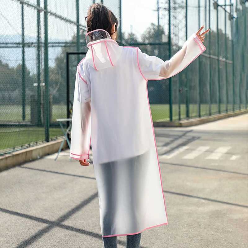 Fashion Women Transparent EVA Clear Raincoat Man Travel Waterproof Rainwear Adult Poncho Outdoor Rain Coat Long Raincoat Y250814