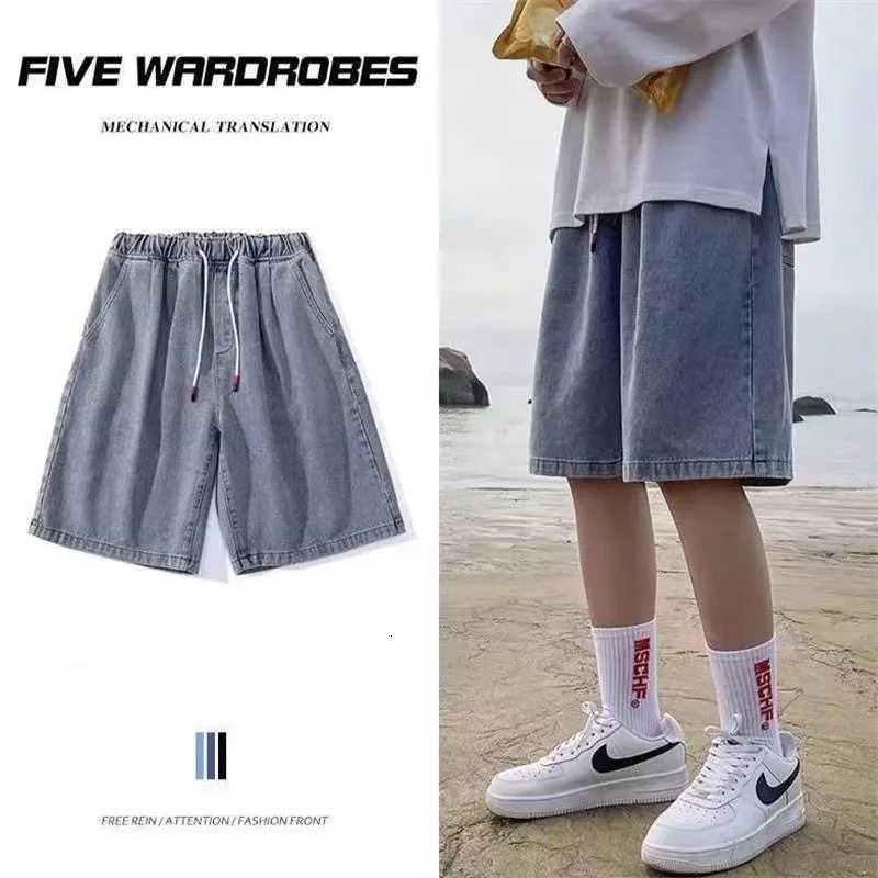 Summer Waed Denim orts Mens Trendy Vintage Loose Thin Beach Mid-Length Casual Straight Leg Jeans Youth ular Sle Y250814
