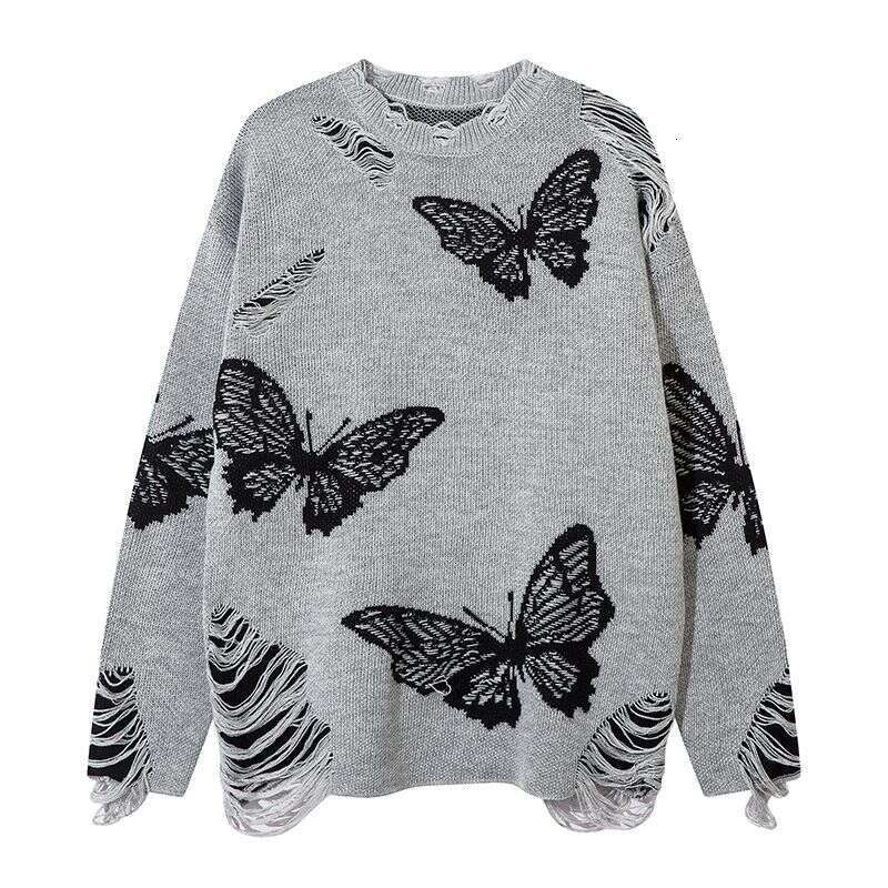 Men's Clothing Trendy Tie Dye Wasteland Style Butterfly Shape Hole Round Neck Men And Women Loose Casual Couple Sweater