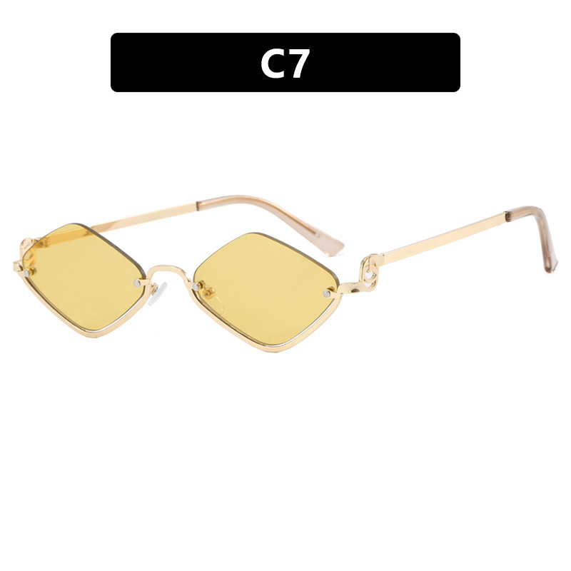 2025 New Arrival Unisex Semi Rimless Diamond Shaped Small Frame Metal Sunglasses Trendy European American Simple Stylish UV Protective Sunwear