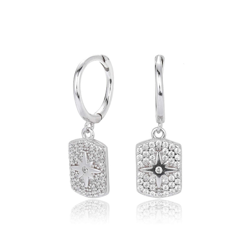 DHcollections New S Pure Sier Earrings Fashion Inlaid Zircon Eight-Pointed Star Ear Clips Versatile High-End Jewelry for Women