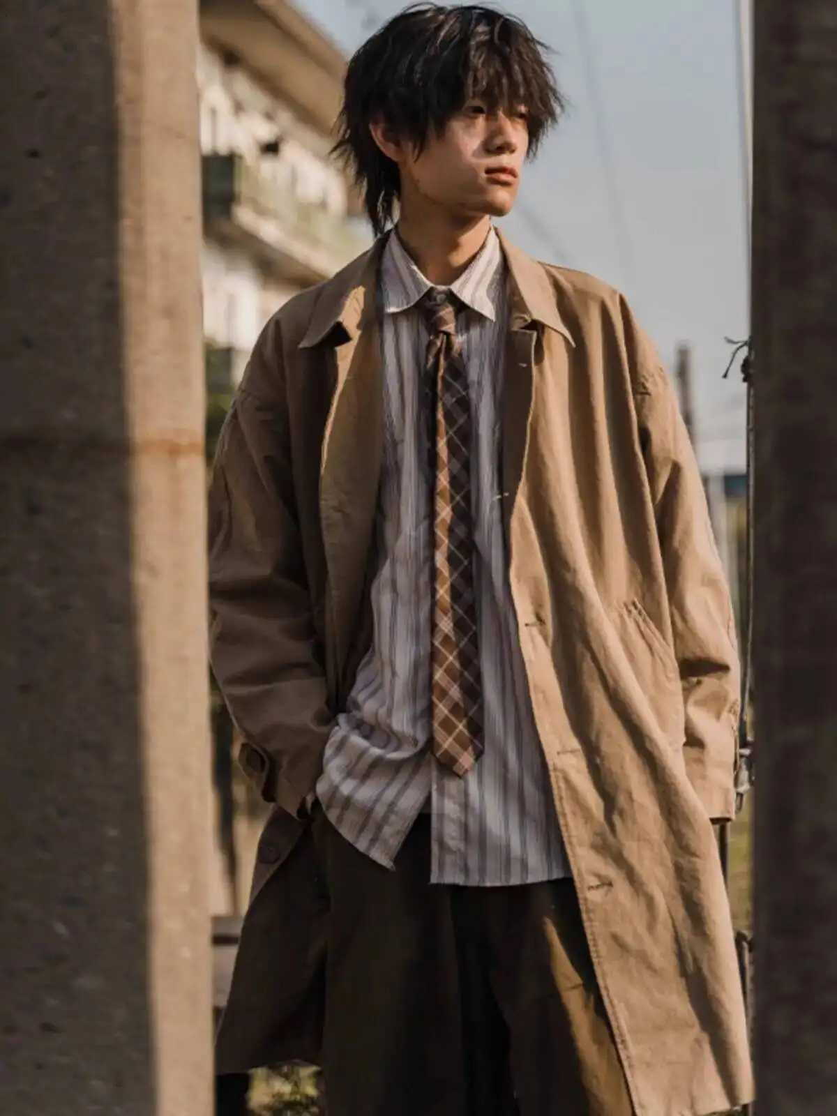 Korean Style Trench Coat Men Streetwear Windbreaker Men Solid Business Casual Loose Sash Fashion Long Overcoat W250815