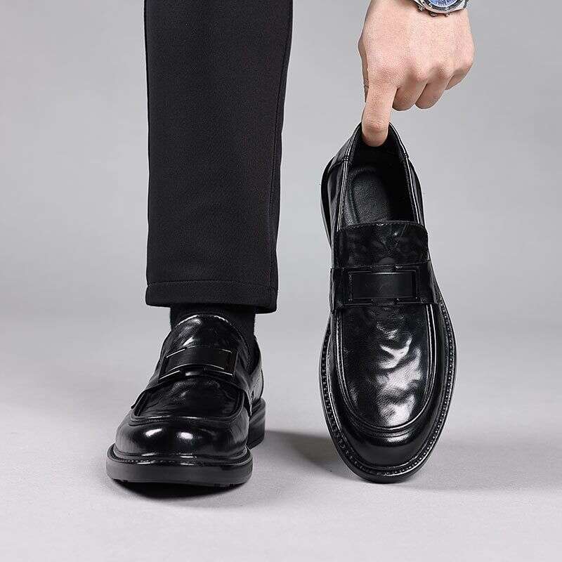 New Made Of Genuine And Cowhide, Men's British Style With Pointed Toe Loafers, Black Business Formal Casual Wedding