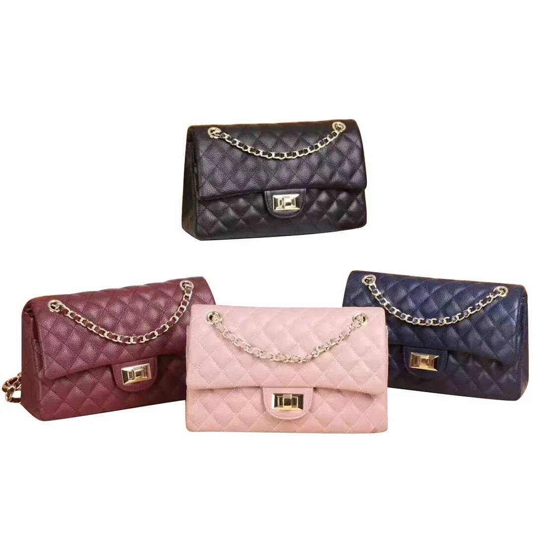 Fashionable Top Layer Cowhide Leather Chain Shoulder Retro Square Buckle Cross-Border Dia Pattern Head Cover Bag