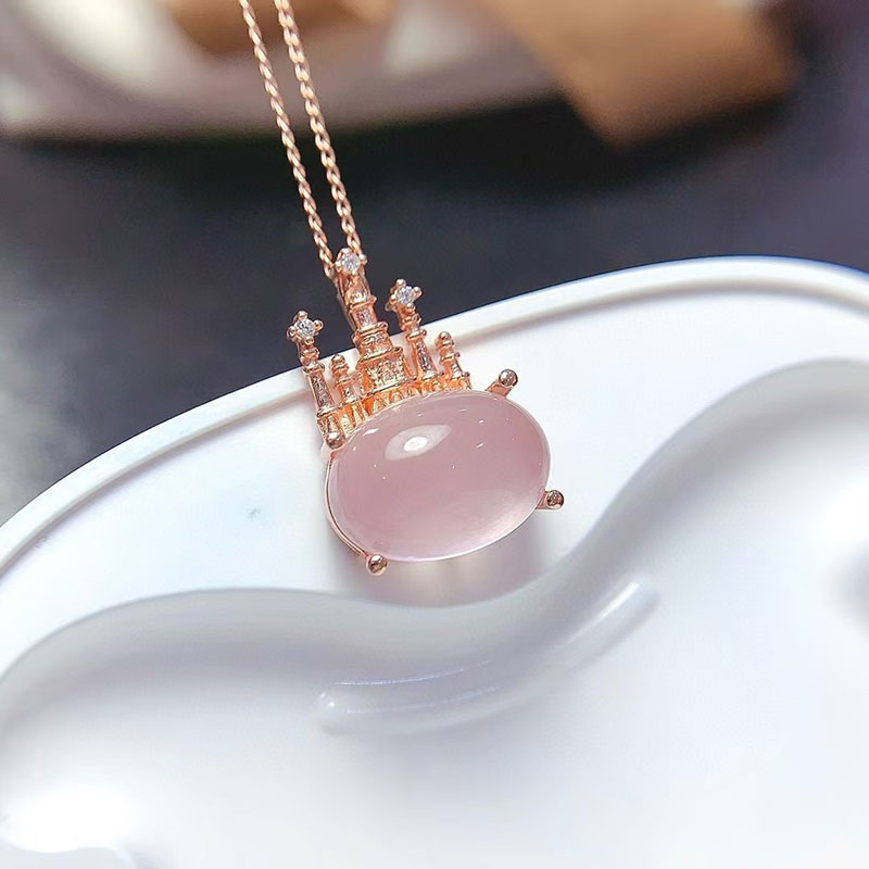 Real sterling silver gemstone pendant natural rose quartz pendant 10mm*14mm genuine rose quartz necklace 925 silver crystl jewelry with 18K gold plati