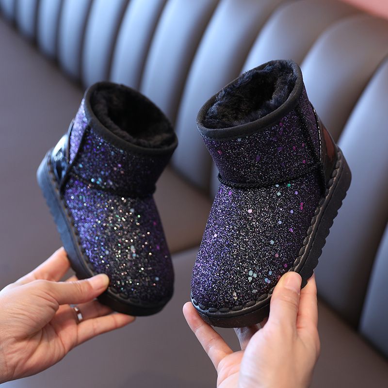 Girl Princess Thick Velvet Boots Toddler Fashion Plush Warm Kids Snow Boots Winter Kidsnest New Children's Girls Sequined Cotton Shining Shoes Si